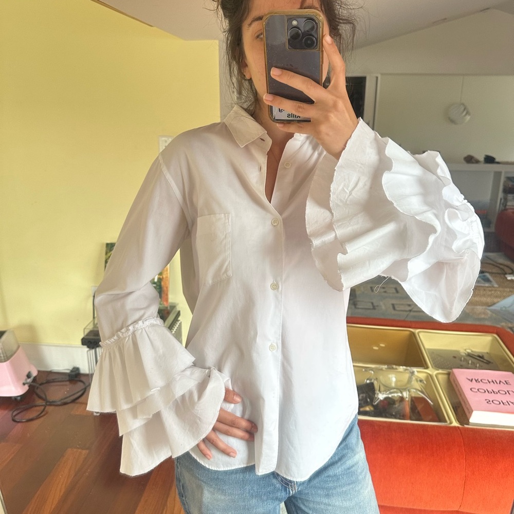 Comme des Garcons White Ruffle Sleeve Shirt - Picture 3 of 5